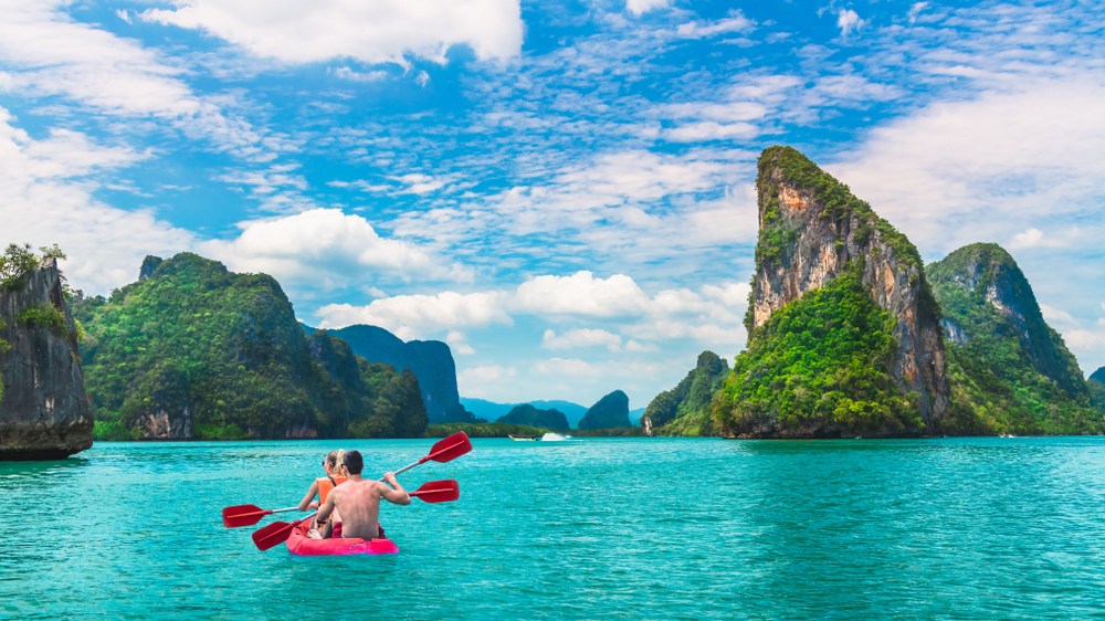 A couple kayaking in Phang Nga Bay near Phuket