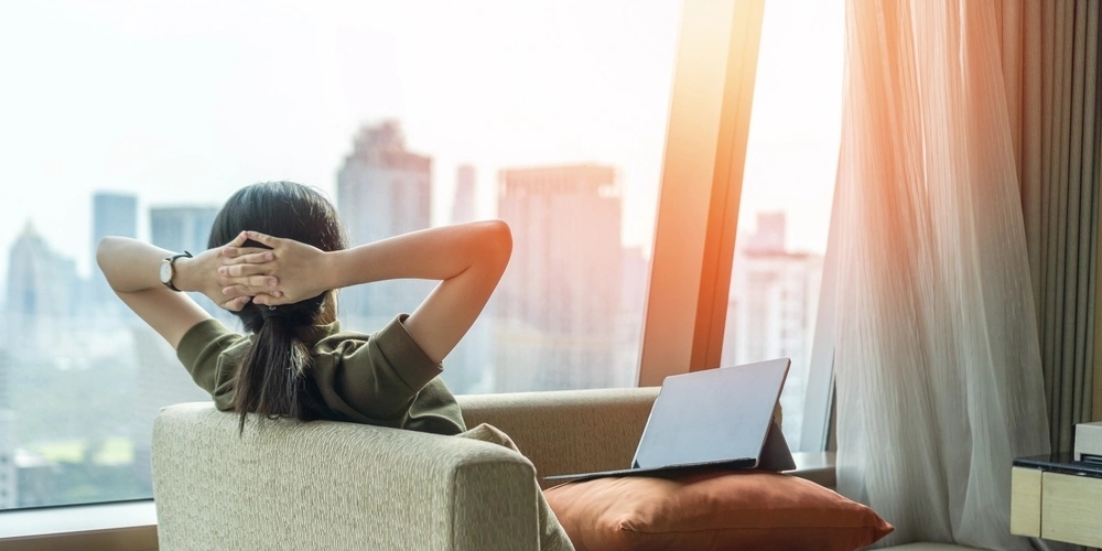 A woman taking a break from work