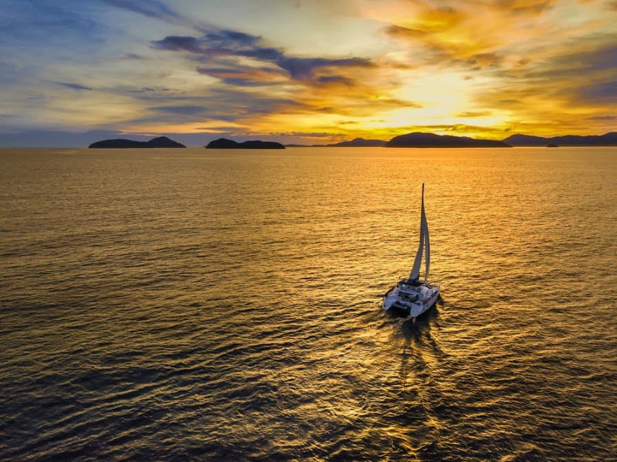 View of a yacht during a sunset cruise