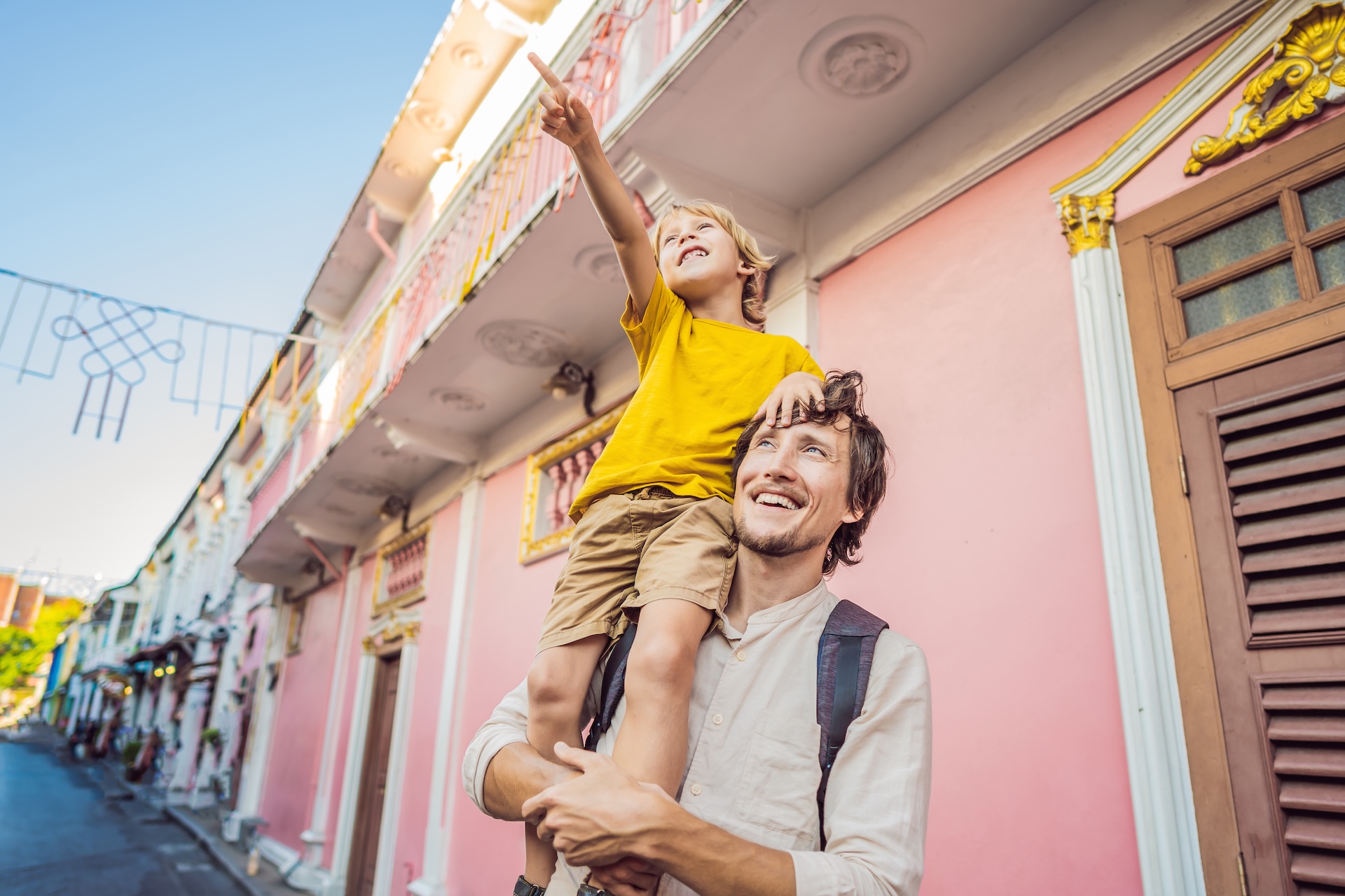 dad and son exploring Phuket Old Town