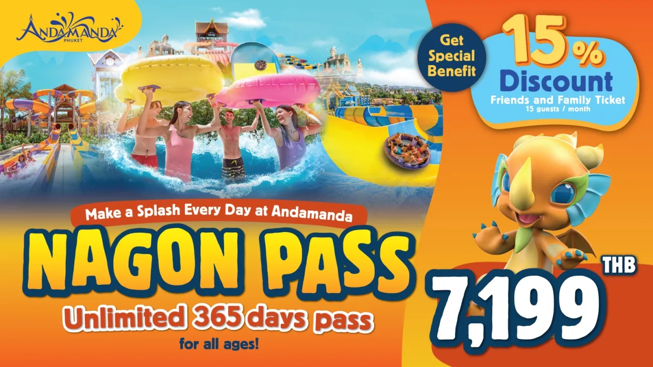 Enjoy unlimited waterpark access for a year at Andamanda Phuket, with 15% discount and entry for friends &amp; family.