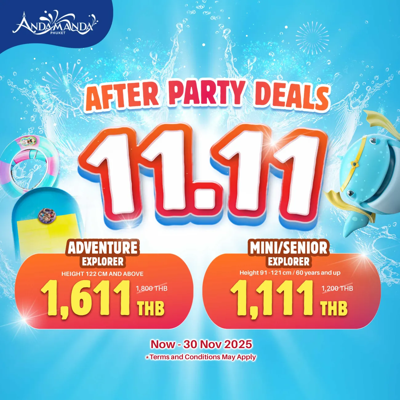 1.11 Big Sale promotional banner showing special prices for Adventure, Mini, and Senior Explorer tickets starting from 1,111 THB.