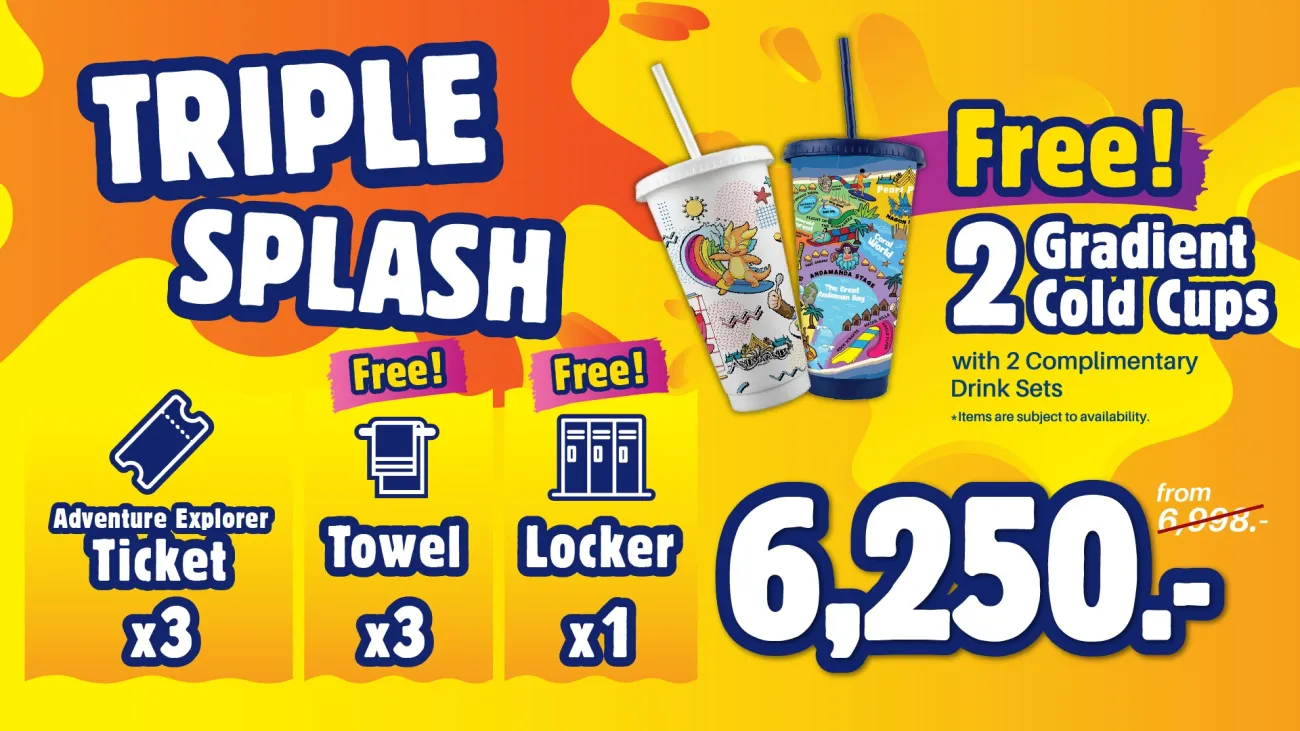 Enjoy 3 adult tickets, 3 towels, and 1 locker. Dive into fun today!
