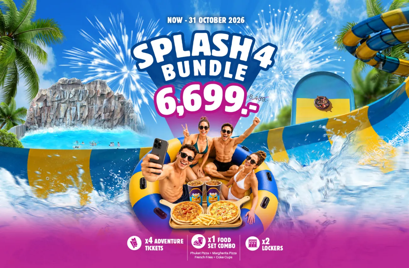 Enjoy the ultimate group adventure at Andamanda Phuket with the Splash4 Bundle. Perfect for families and friends, this value-packed offer includes 4 Adventure Tickets, 1 Food Set Combo, and 2 Lockers for a fun-filled day at a special bundle price of THB 6,699.