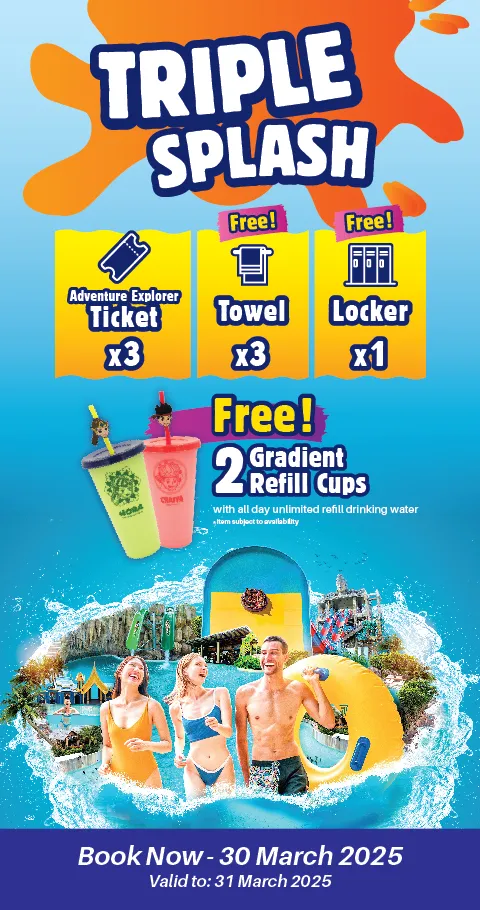 Enjoy 3 adult tickets, 3 towels, and 1 locker. Dive into fun today!
