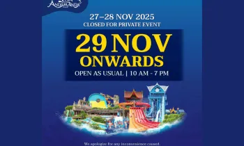 Announcement image from Andamanda Phuket showing that the water park is closed on 27–28 November 2025 for a private event.