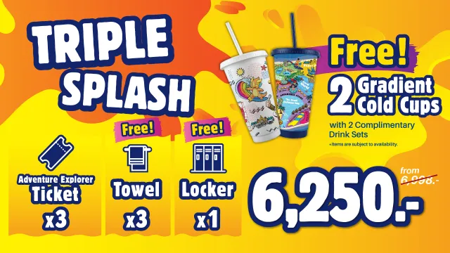 Enjoy 3 adult tickets, 3 towels, and 1 locker. Dive into fun today!