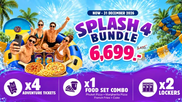 Enjoy the ultimate group adventure at Andamanda Phuket with the Splash4 Bundle. Perfect for families and friends, this value-packed offer includes 4 Adventure Tickets, 1 Food Set Combo, and 2 Lockers for a fun-filled day at a special bundle price of THB 6,699.